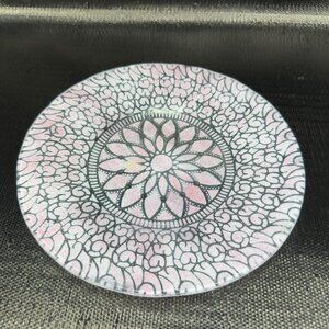 Sydenstricker Pink Fused Art Glass‎ Dish Plate 8.5inch Wide Floral Pattern Dish